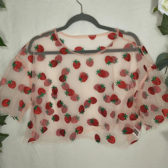 Strawberry Embroidered Sheer Top - Picture 2 of 6